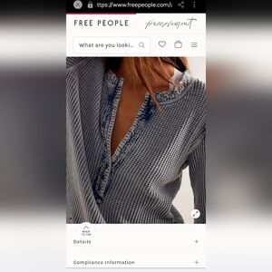 Free People One Henley Blue Textured Top Size Small